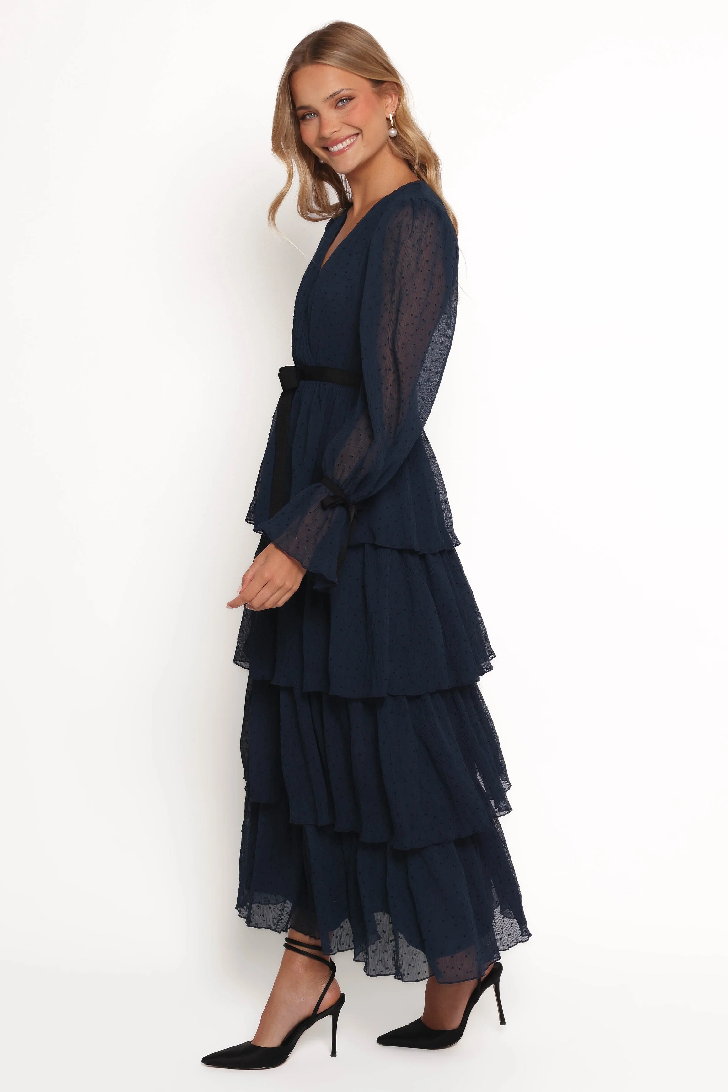 Antoinette Long Sleeve Tiered Maxi Dress Navy