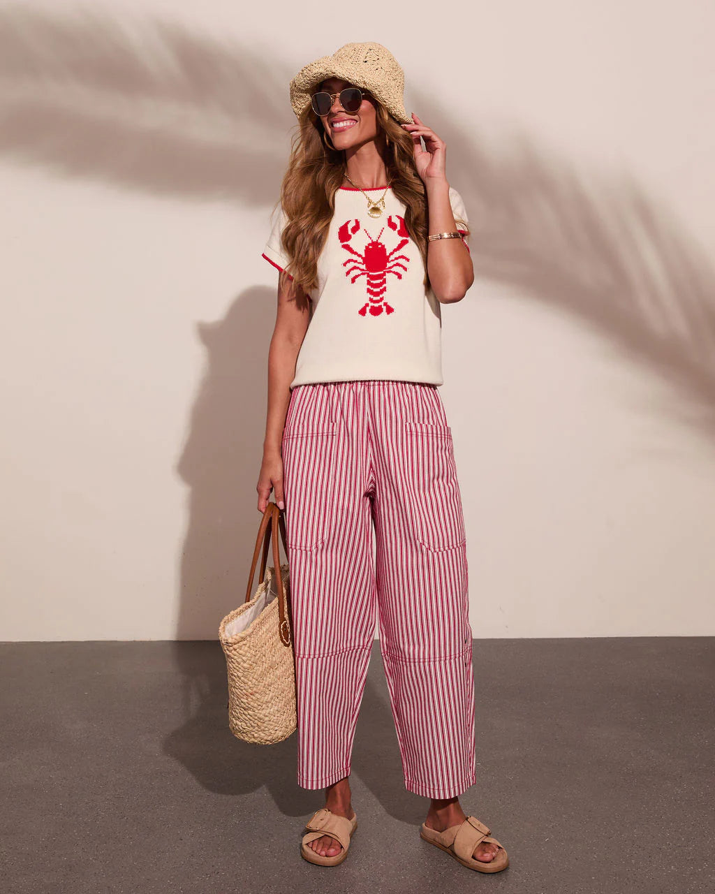 Red Claw Coastline Knit Graphic Lobster Print Sweater