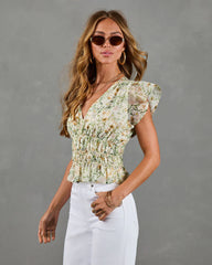 Adilene Floral Print Smocked Waist Peplum Top