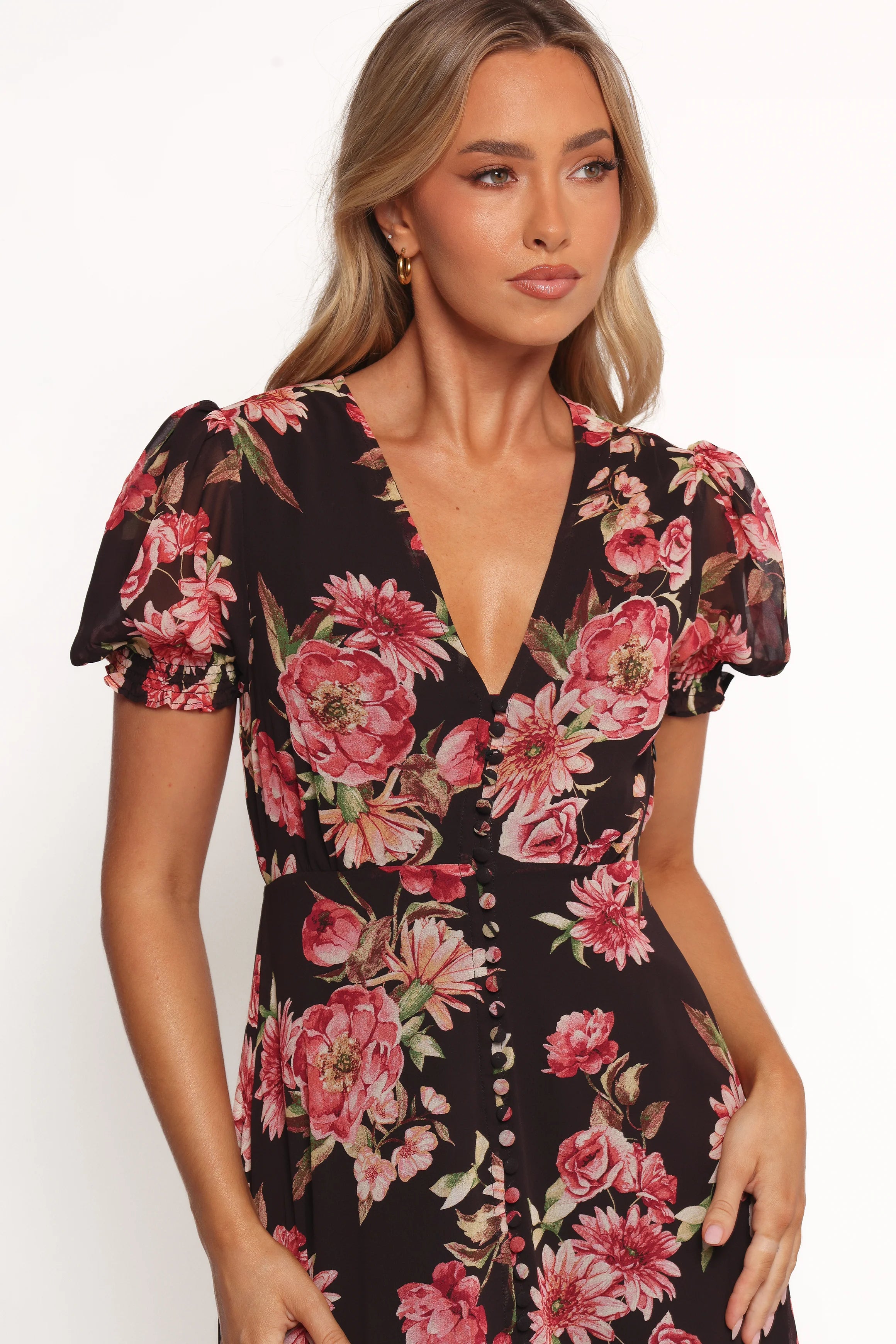 Logen Floral Midi Dress Black Floral