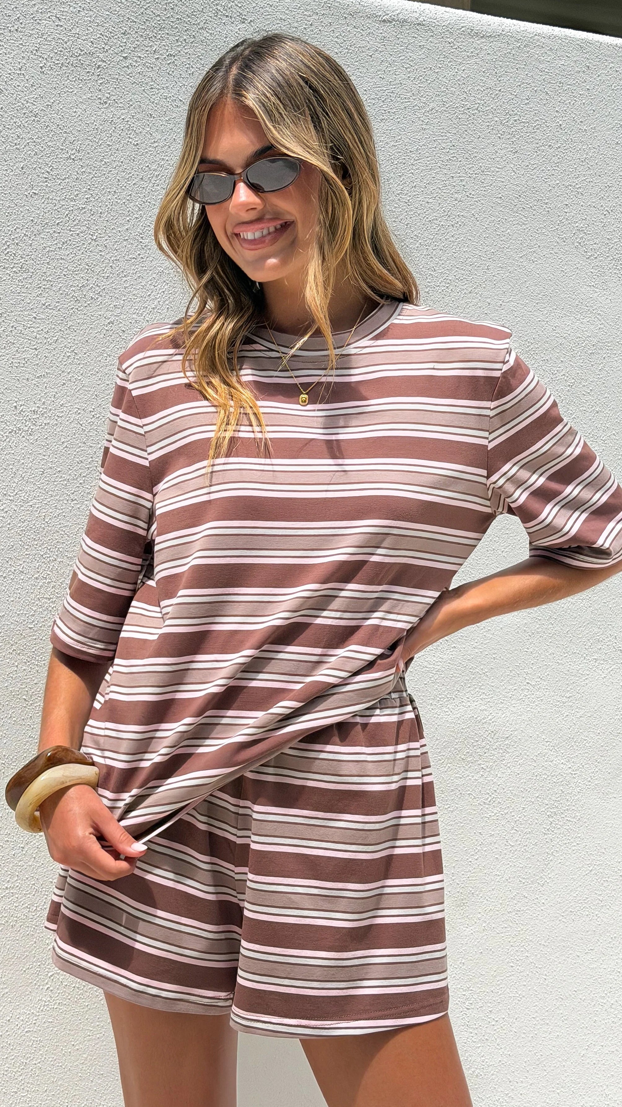 Casey Shorts Chocolate Beige Stripe
