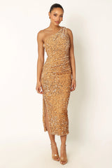 Kiki One Shoulder Midi Dress Gold