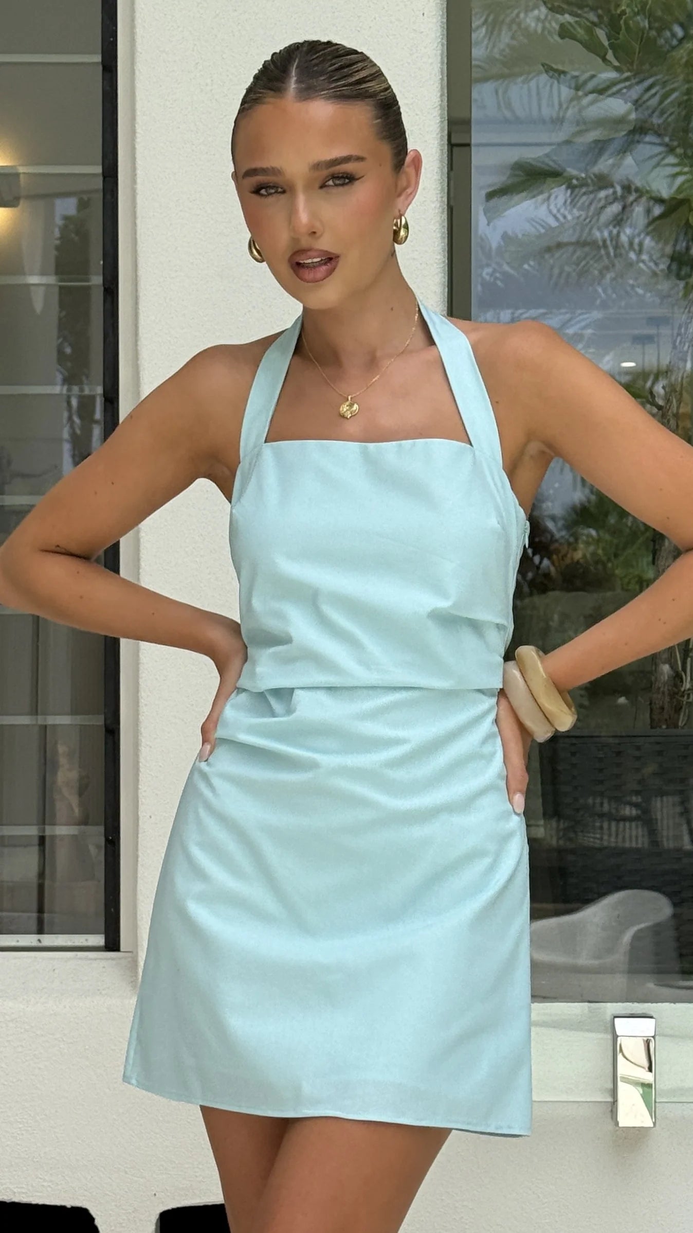 Kayden Mini Halter Dress Baby Blue