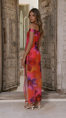 Verne Off Shoulder Maxi Dress Pink Floral