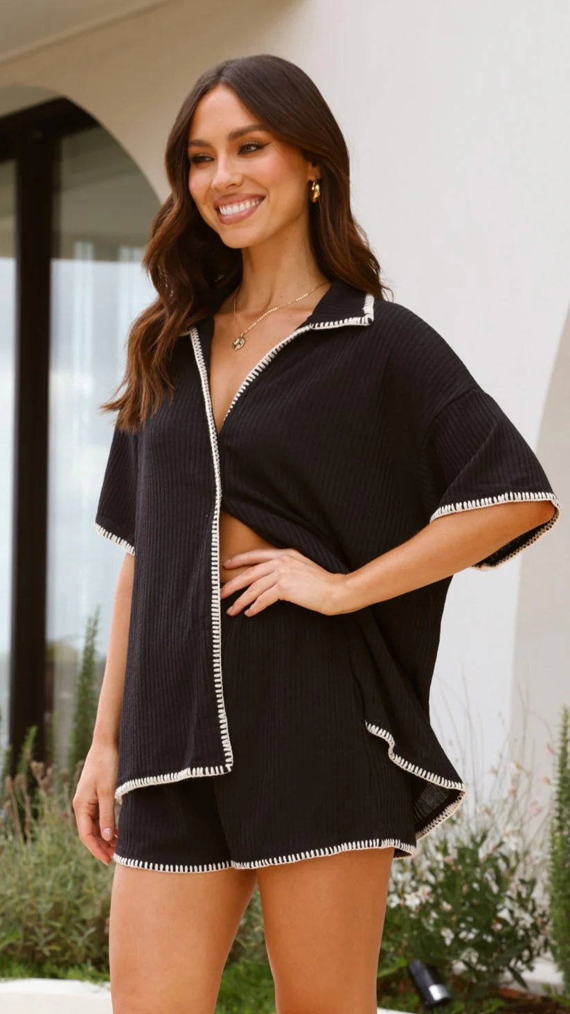 Eden Knit Top and Shorts Set Black