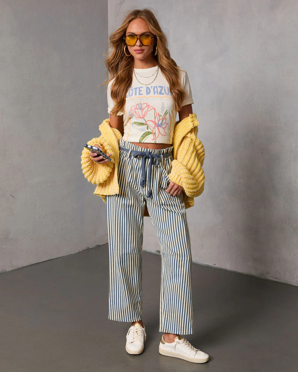 Duah Rigid Straight Leg Pinstripe Waist Tie Jeans