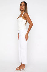 Avianna Mid Rise Cropped Straight Leg Jeans White