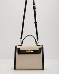 Izabella Contrast Trim Canvas Top Handle Bag