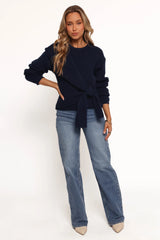 Ettie Wrap Side Tie Knit Sweater Navy