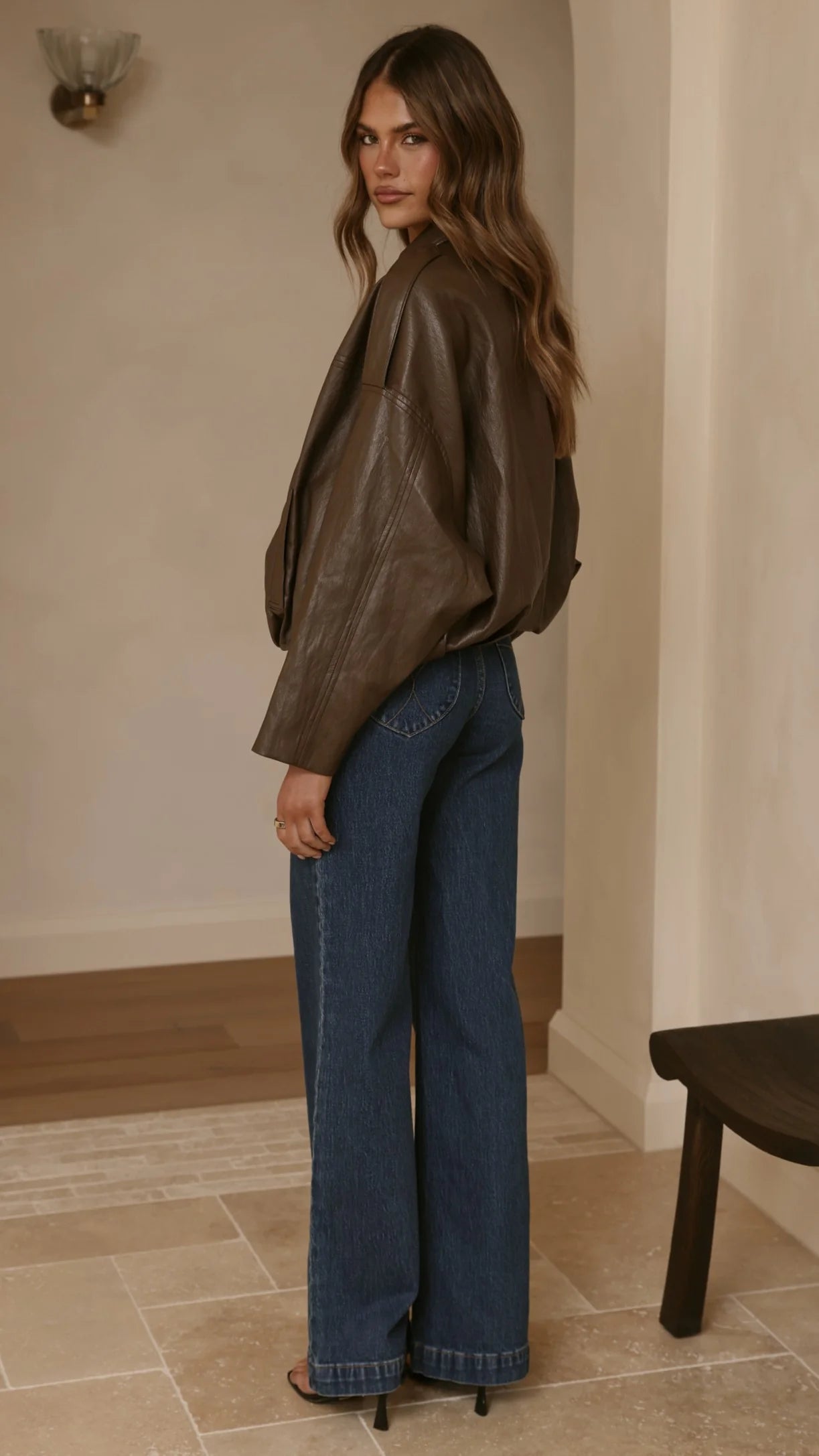 Leela Vegan Leather Bomber Jacket Brown