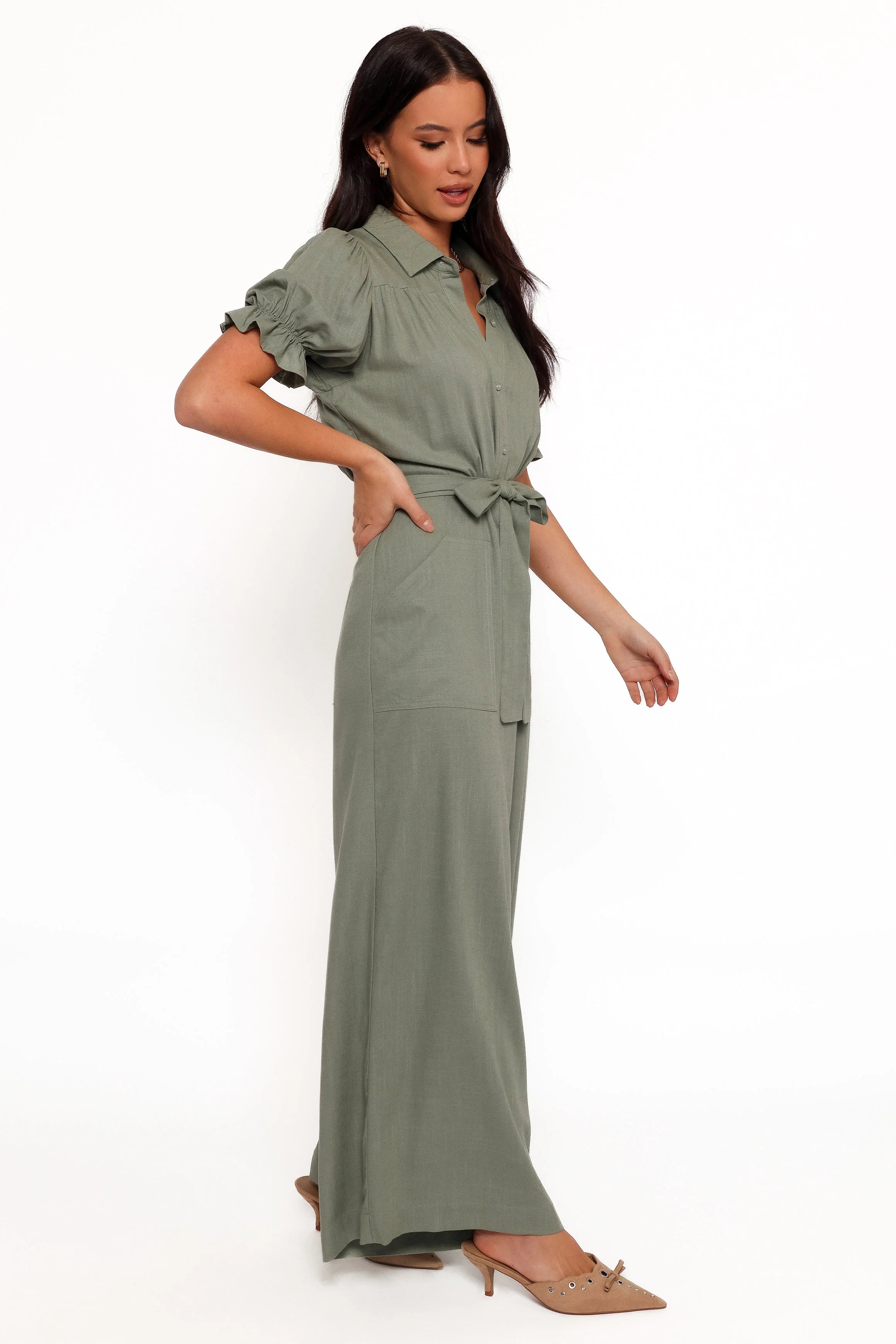 Minnie Waist Tie Jumpsuit Olive