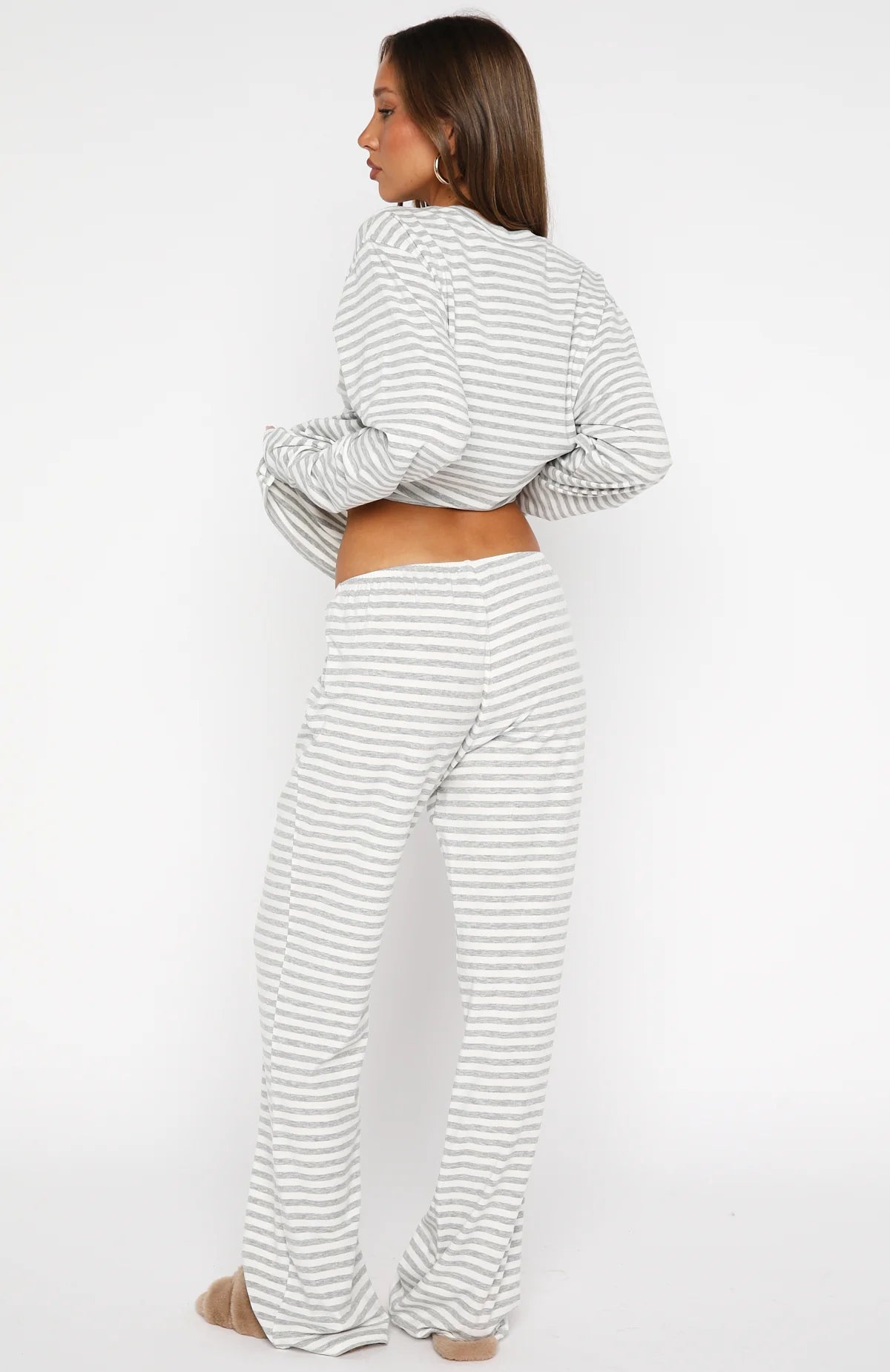 Slow Life Pyjama Pants Grey White Stripe