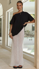 Elena Top and Maxi Skirt Set Black White Polka