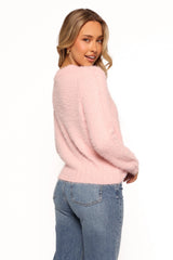 Aspra Fuzzy Crewneck Knit Sweater Pink