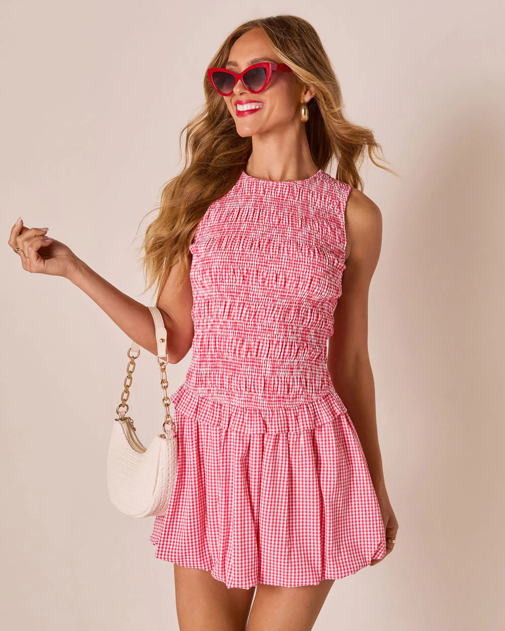 Lilianne Gingham Bubble Hem Mini Dress