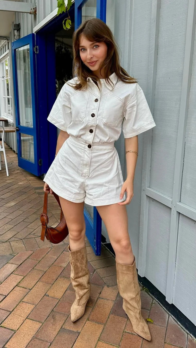 Nella Playsuit White Denim