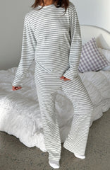 Slow Life Pyjama Pants Grey White Stripe