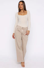 Bring The Style Low Rise Wide Leg Jeans Sesame Wash