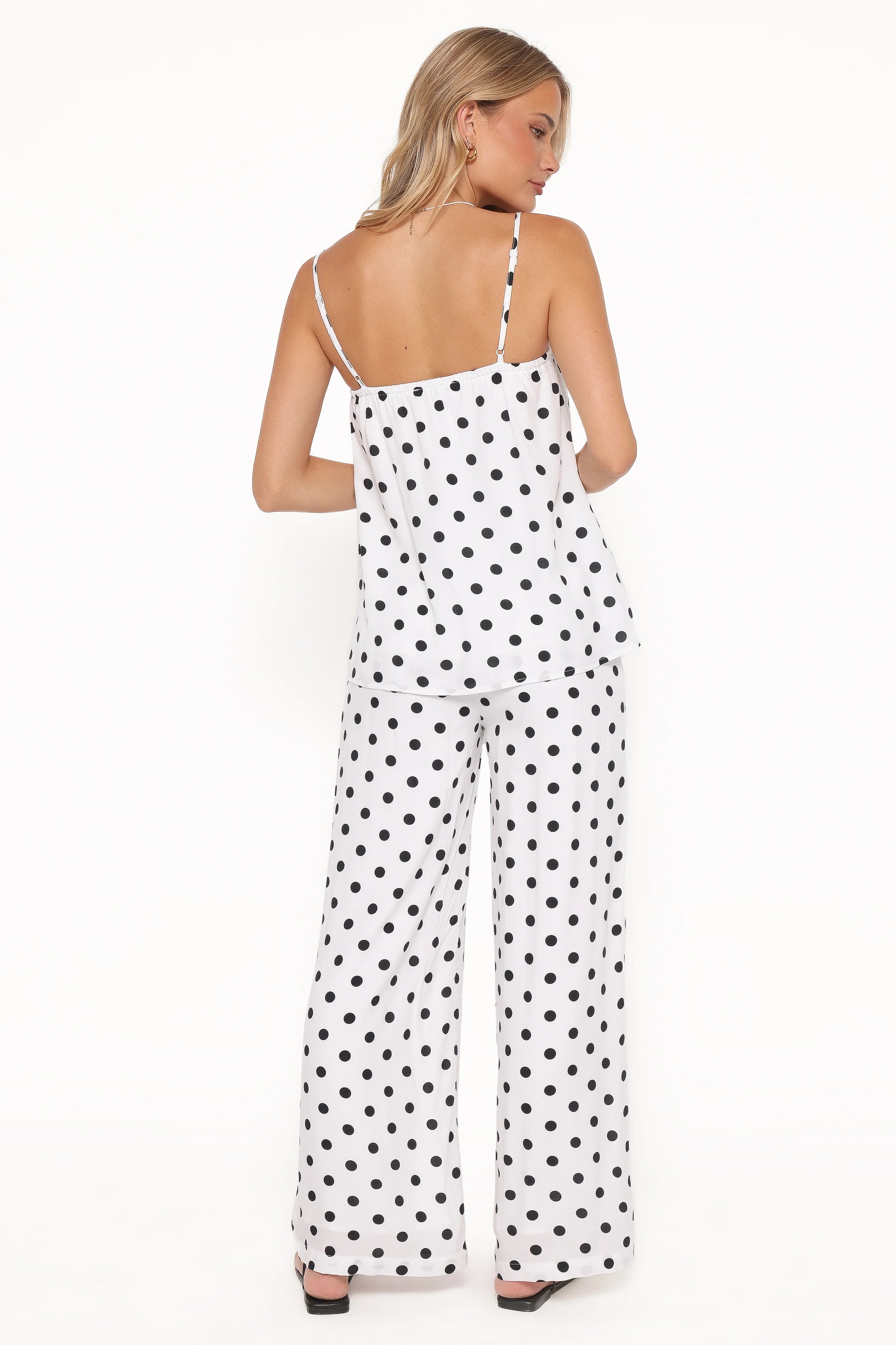 Kristy Pant Set White Black Polka Dot