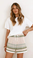 Janella Knit Shorts Green Cream Stripe