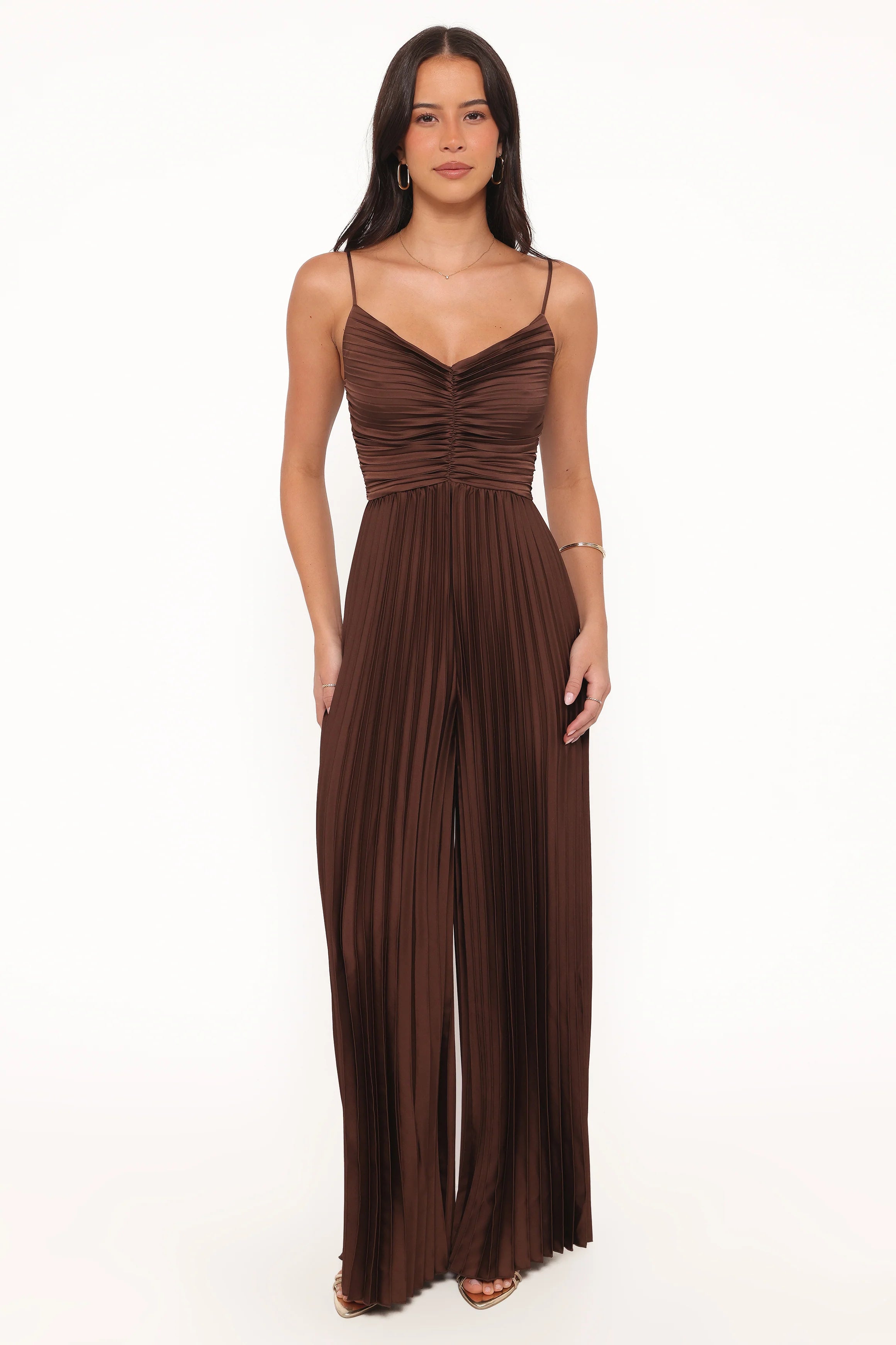 Angelique Pleated Jumpsuit Chocolate Brown