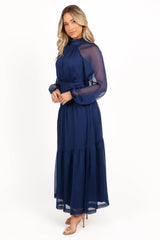 Julip Sheer Long Sleeve Maxi Dress Navy