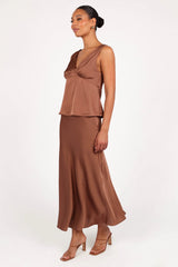 Nellie Satin Midi Skirt Banksia Brown