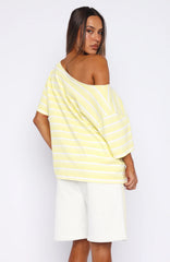 Verano Sixteen Magnolia Off Shoulder Oversized Tee Lemon White Stripe