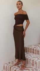 Daena Off Shoulder Maxi Dress Chocolate