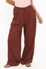 Elinor Cuffed Linen Pant Brown