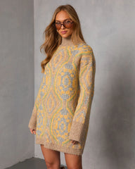 Gillie Abstract Mock Neck Mini Sweater Dress