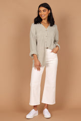 Bobby Button Down Top Sage Green