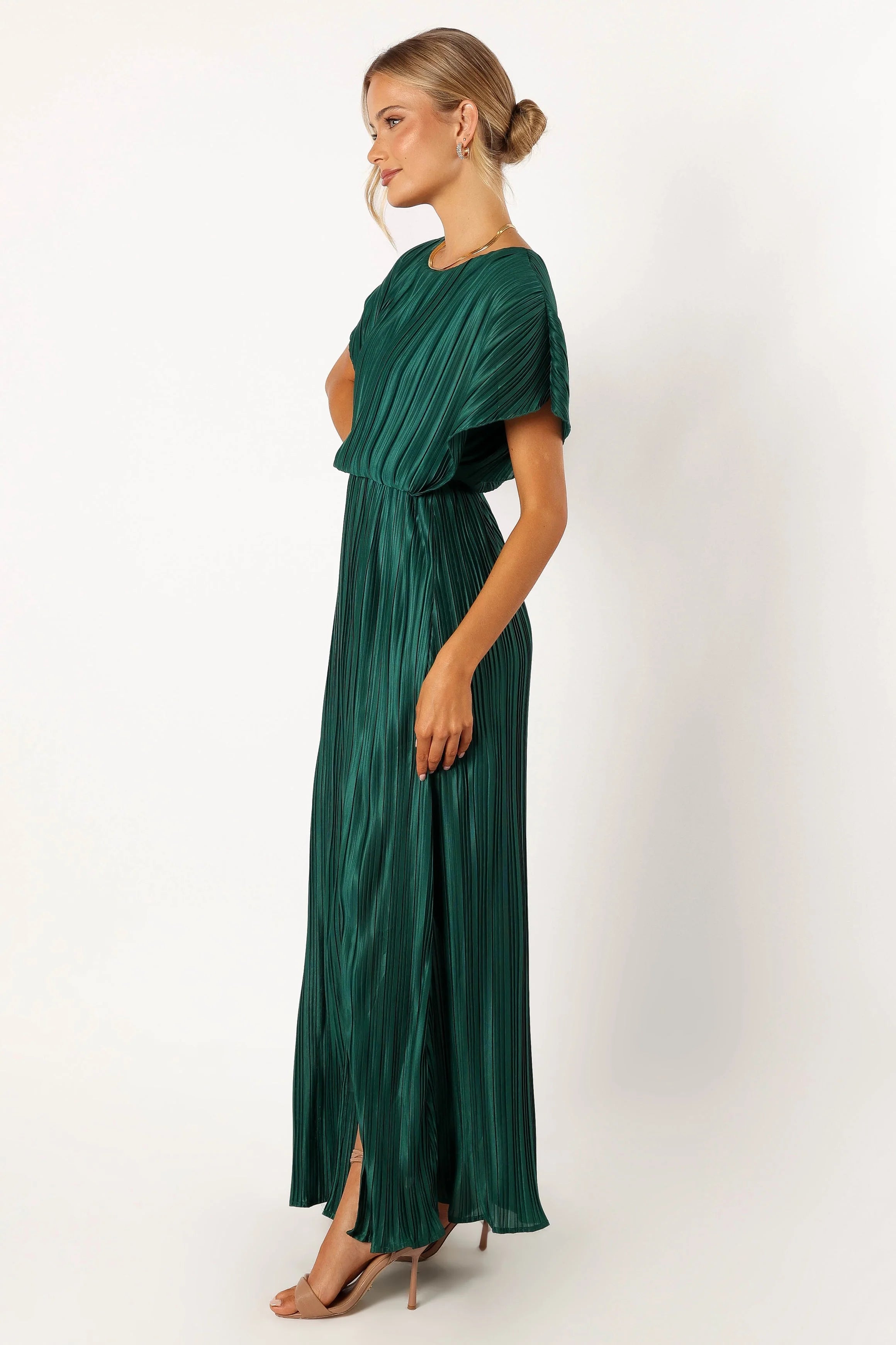 Neville Pleated Maxi Dress Teal Green