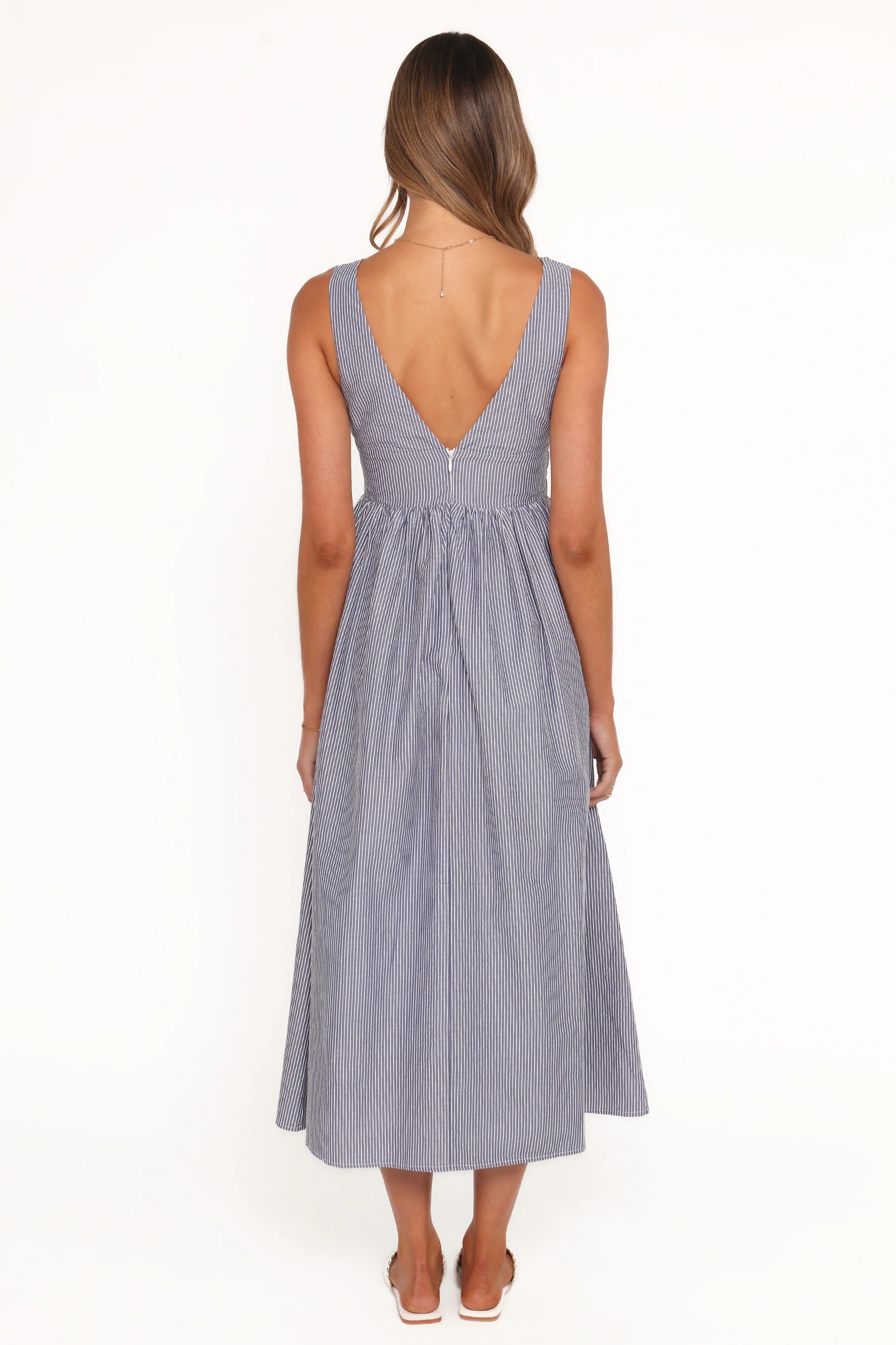 Annora Midi Dress Navy Pinstripe