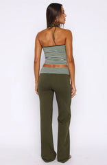 Lucky Charm Fold Over Pants Khaki Mint Stripe