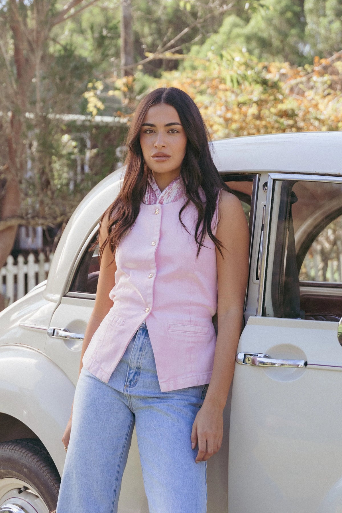 Ailis Denim Vest Top Dusty Pink