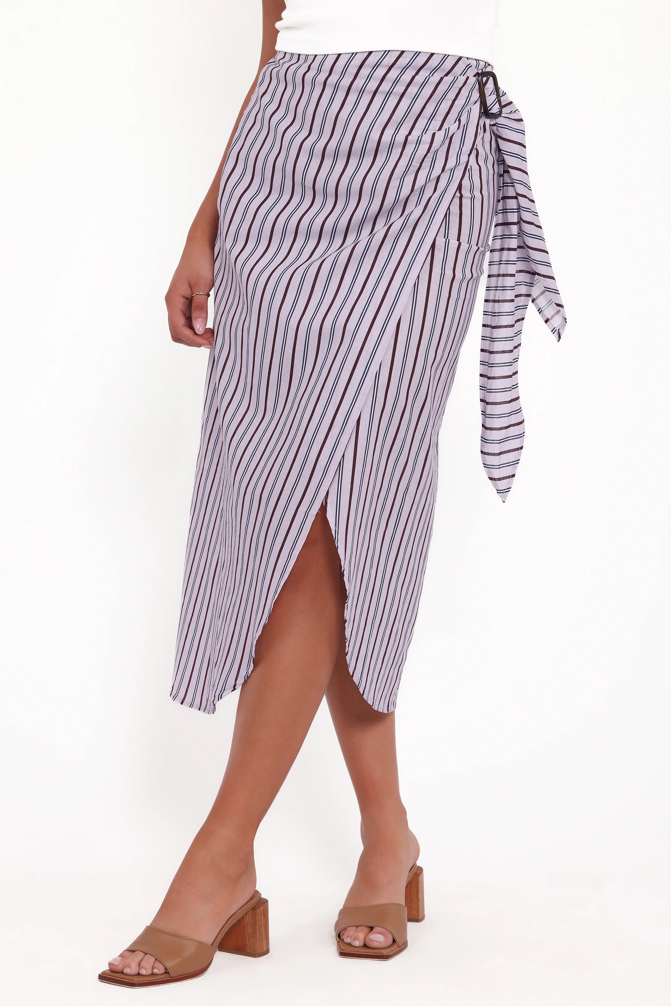 Jacey Wrap Midi Skirt Midnight Stripe
