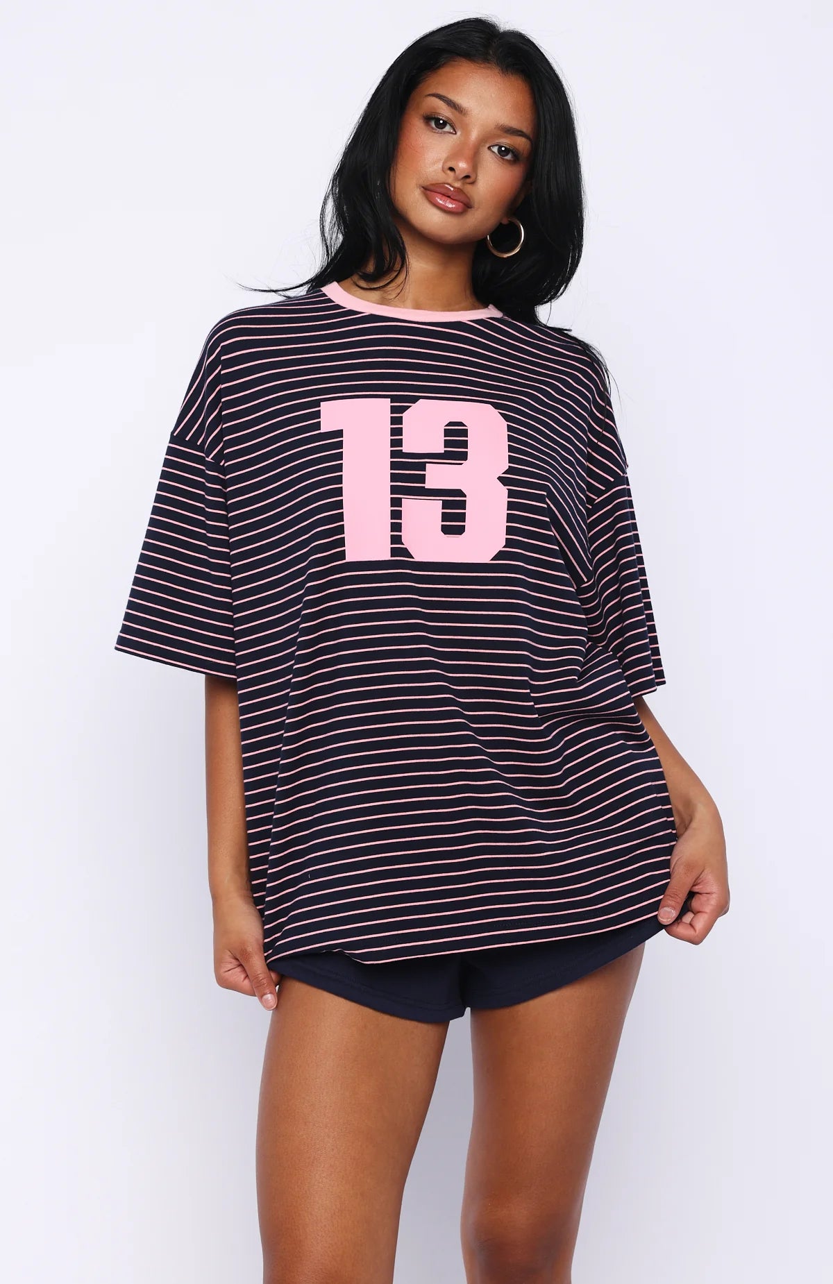 Good Old Days Oversized Tee Pink Navy Stripe