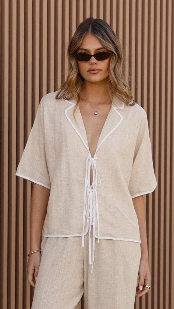 Hartley Tie Shirt Beige White