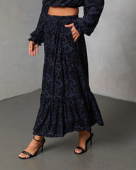 Miriza Flocked Mesh Velvet Midi Skirt