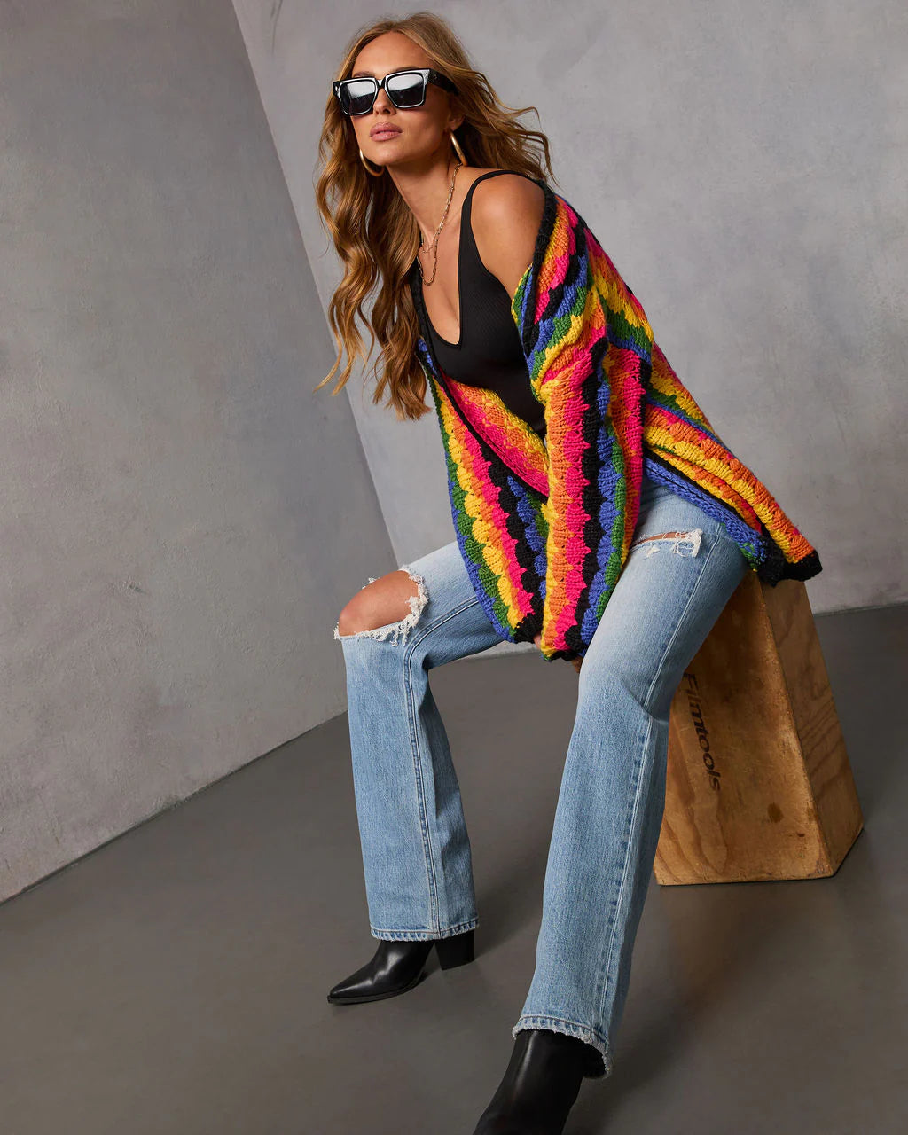 Creative Break Knit Muti Color Cardigan