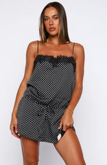 Lustre Aura Mini Dress Black White Polka Dot