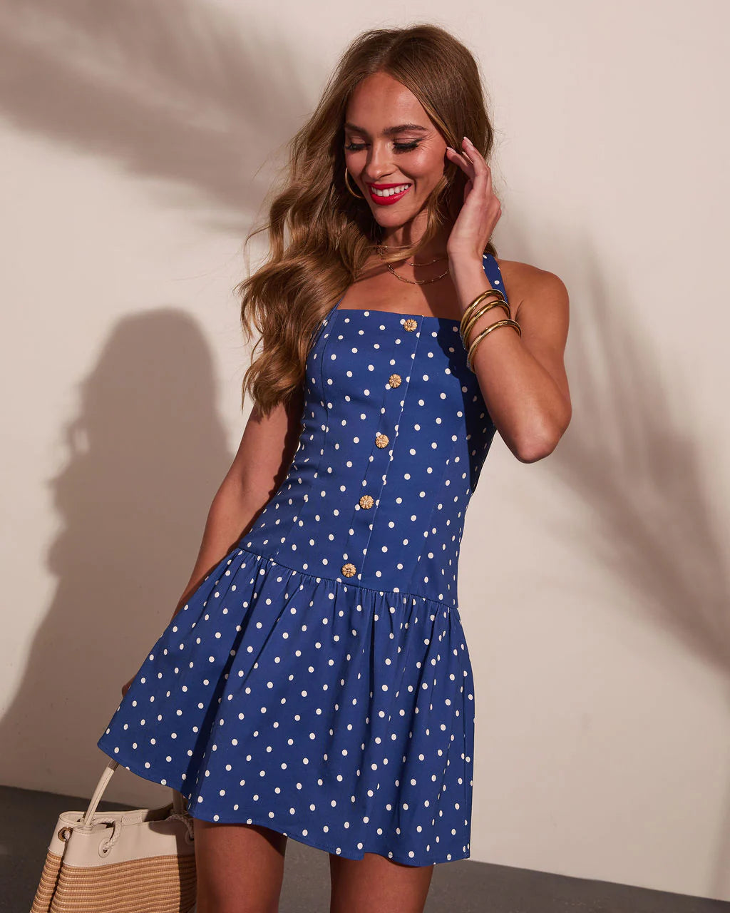 Sugar Coast Polka Dot Halter Neck Mini Dress