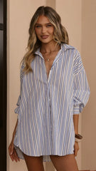 Arli Button Up Shirt Blue White Stripe