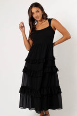 Marli Ruffle Midi Dress Black