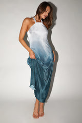 Melody Plisse Halter Maxi Dress Navy Gradient