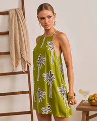 Polished Wave Palm Print Mini Shift Dress