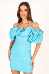 Sia Ruffle Mini Dress Aqua