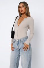 Never Be Tamed Long Sleeve Bodysuit Nude