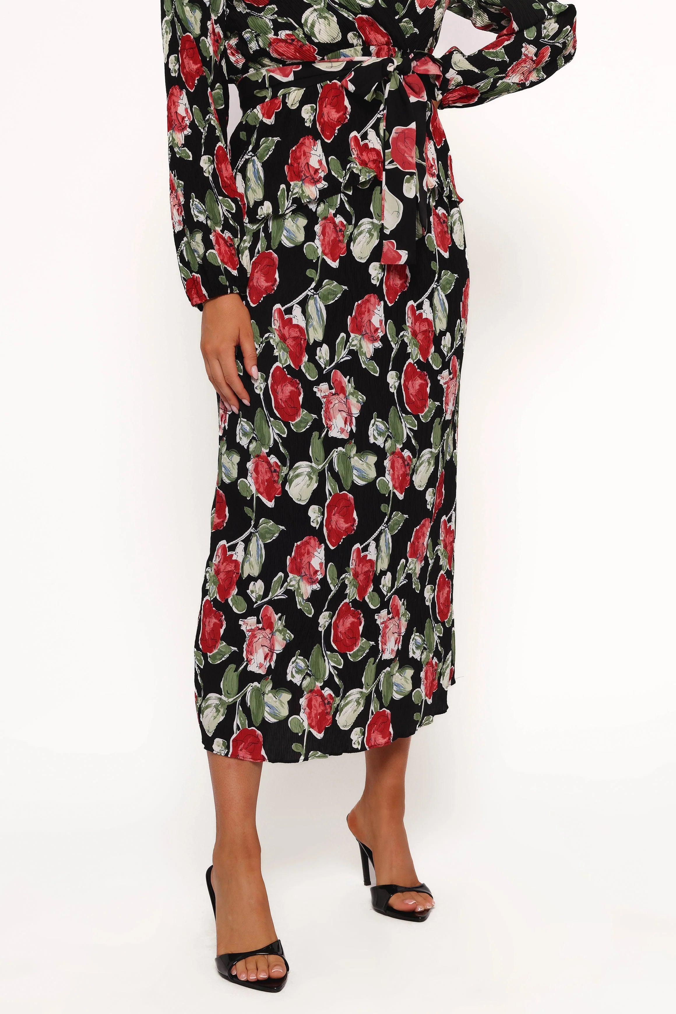 Minelli Pleat Midi Skirt Black Rose